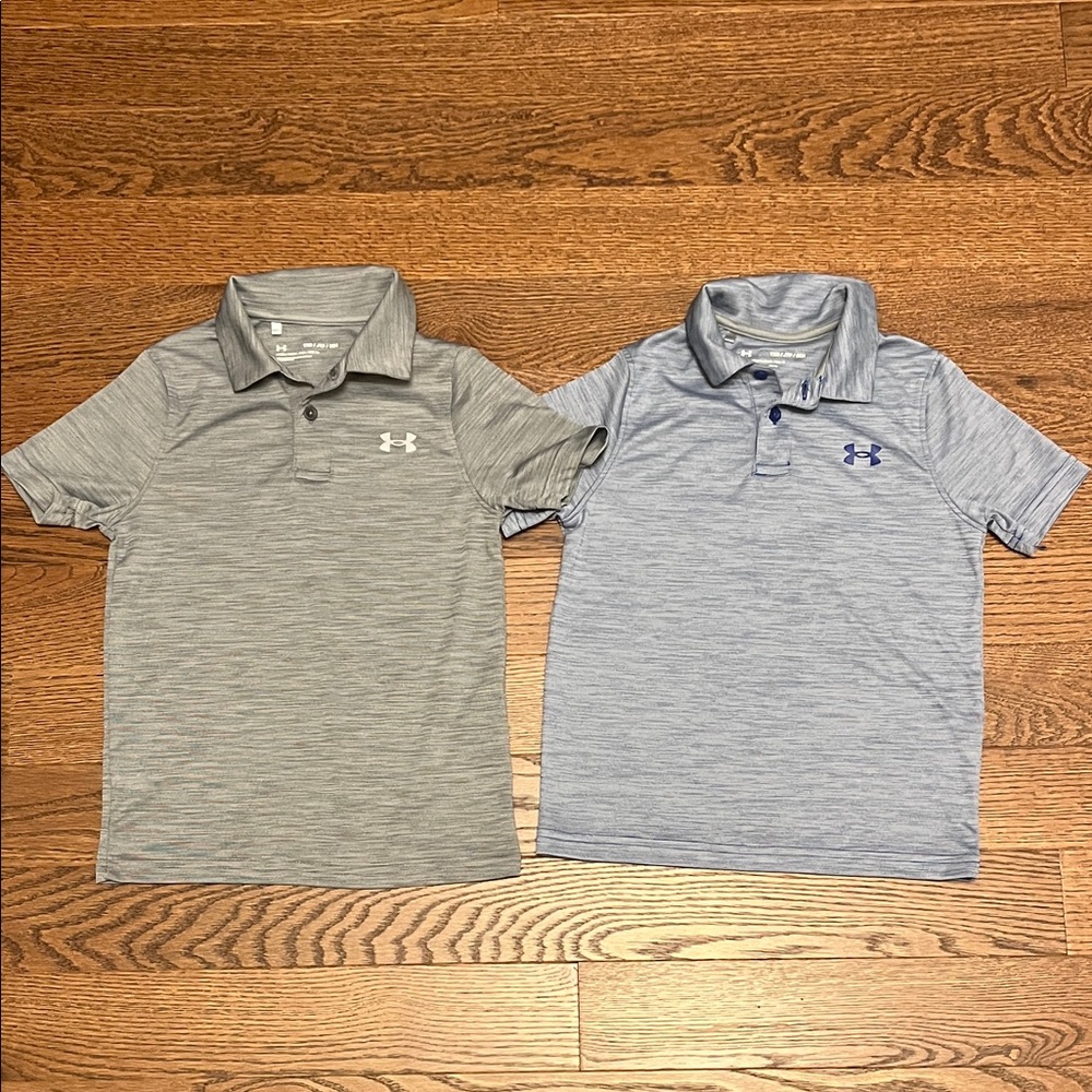 Under Armour Kids' Polo Shirts in Gray and Light Blue lot of 2